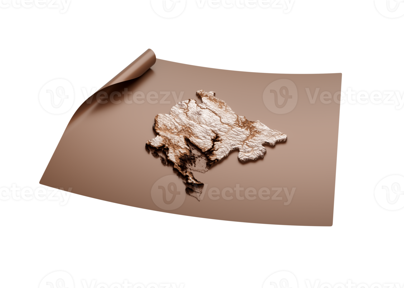 Map Of Montenegro Old Style Brown On Unrolled Map Paper Sheet 3d Illustration png