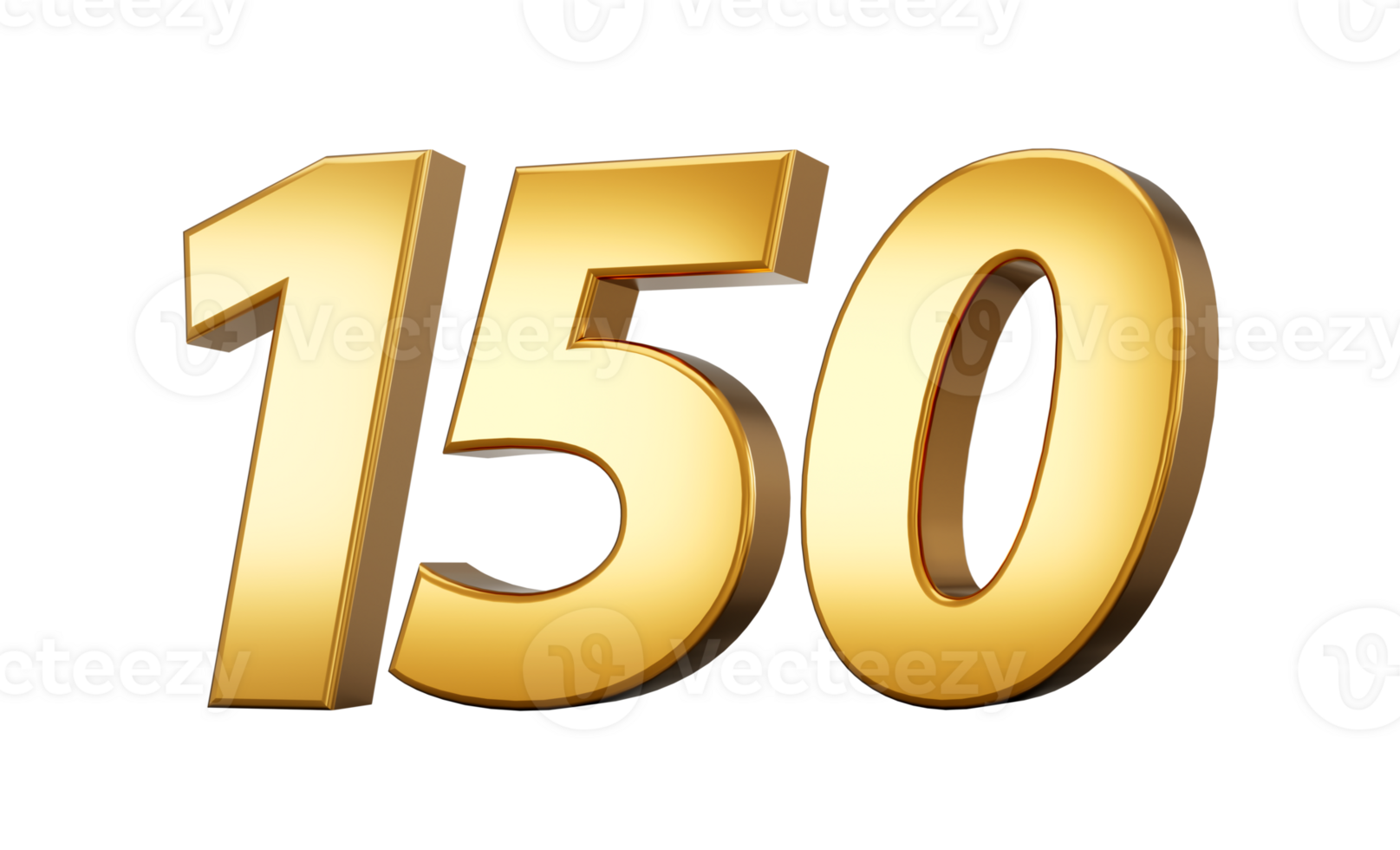 3d number 150 one hundred fifty Gold text 3d illustration png