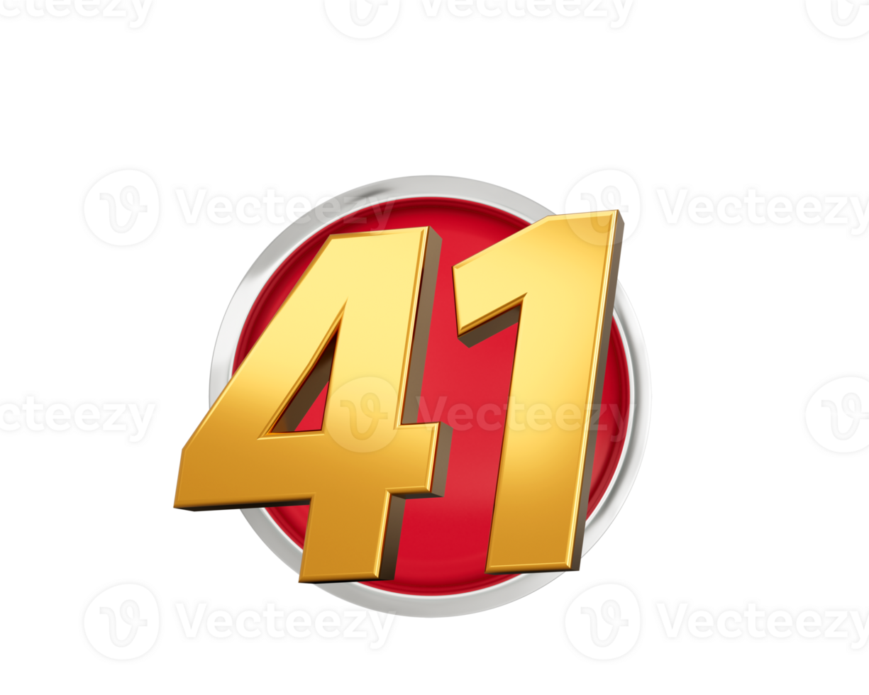 Gold Number 41 Gold Number Forty One On Rounded Red Icon, 3d illustration png