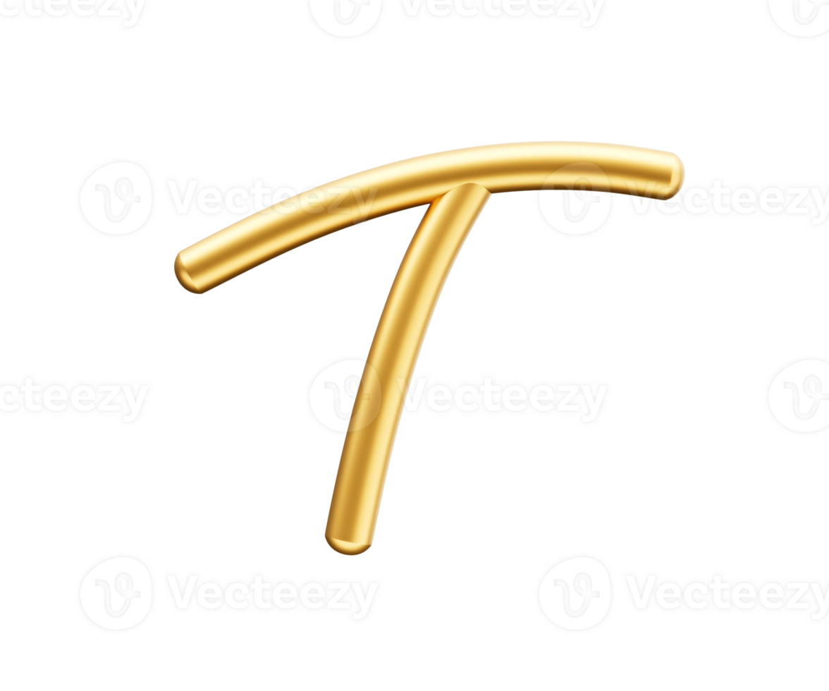 The letter t is made of gold and has a shiny surface png