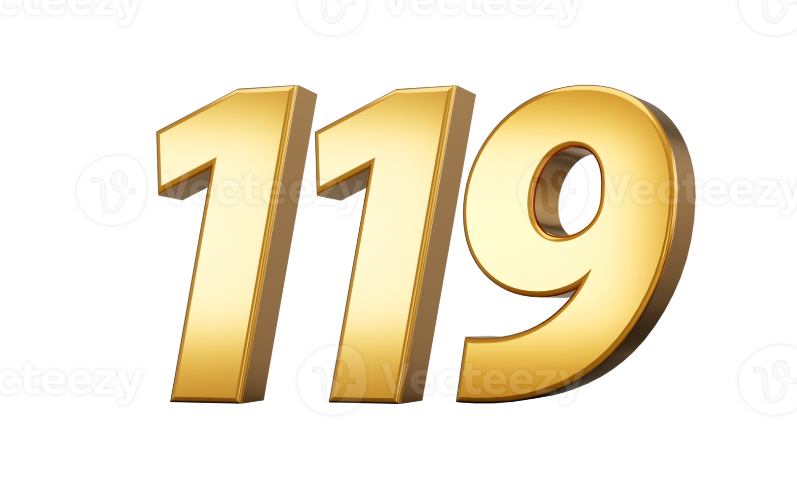 3d number 119 one hundred ninteen Gold text 3d illustration png
