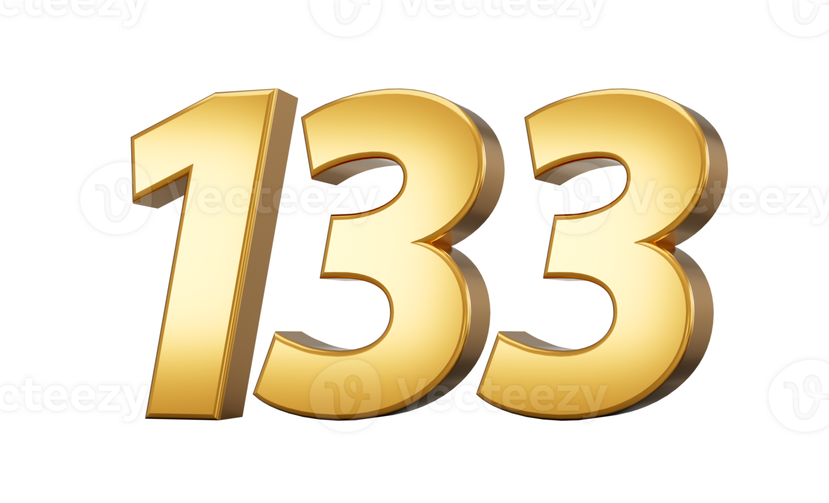 3d number 133 one hundred thirty three Gold text 3d illustration png