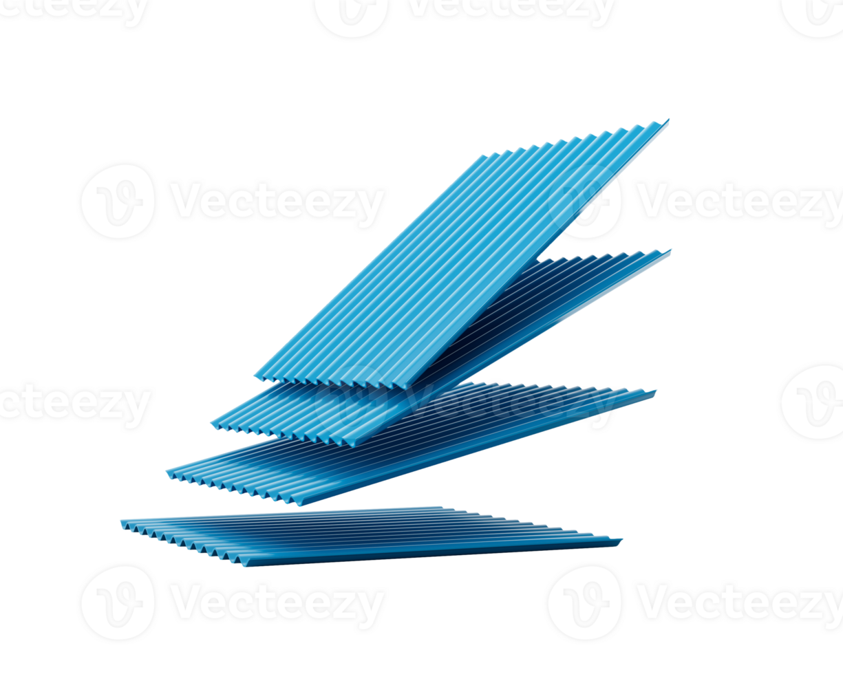 3d Sea Blue Falling Metallic Stacks Of Corrugated Galvanised Iron For Roof Sheets 3d Illustration png