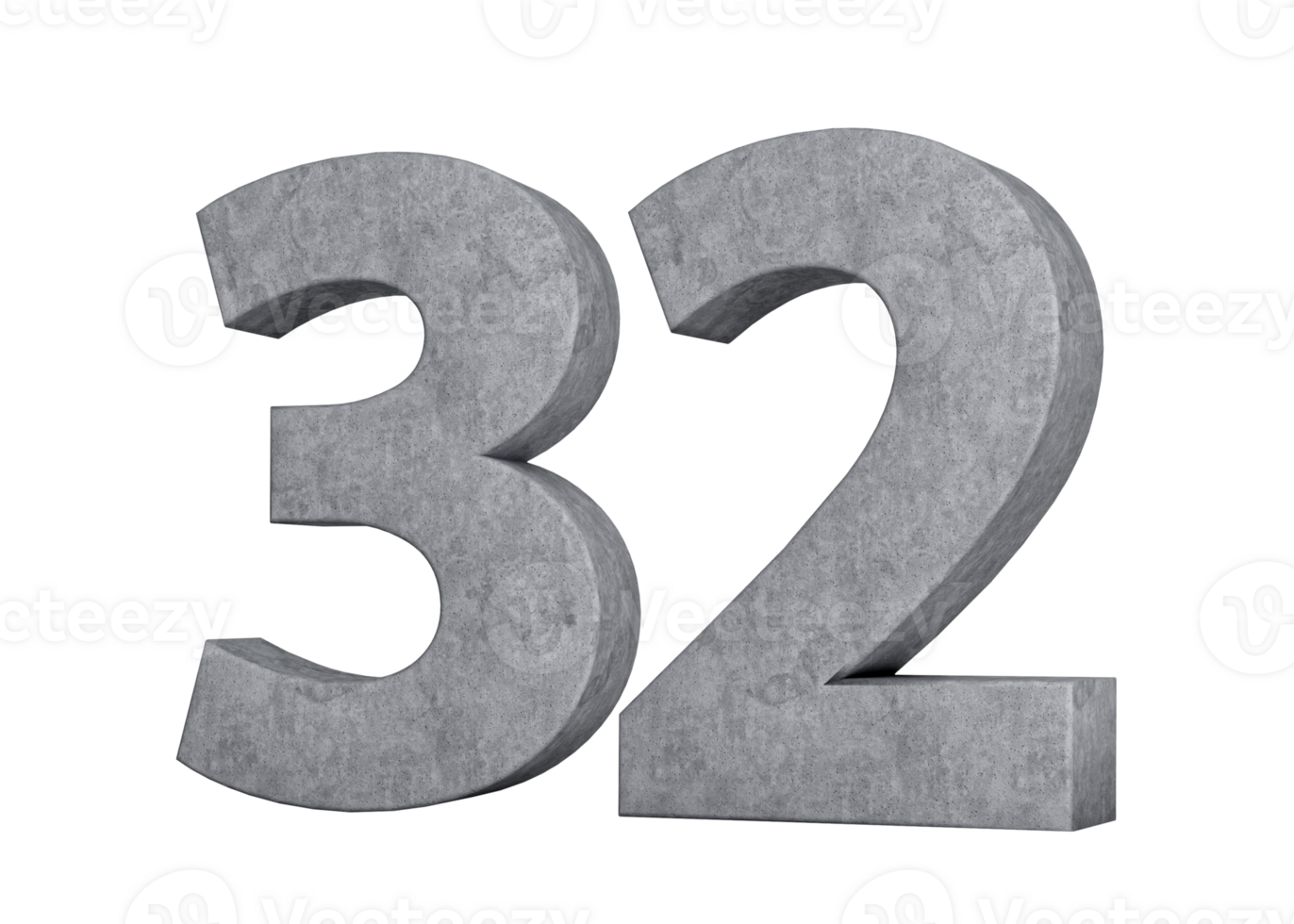 3d Concrete Number thirty two 32 Digit Made Of Grey Concrete Stone 3d Illustration png
