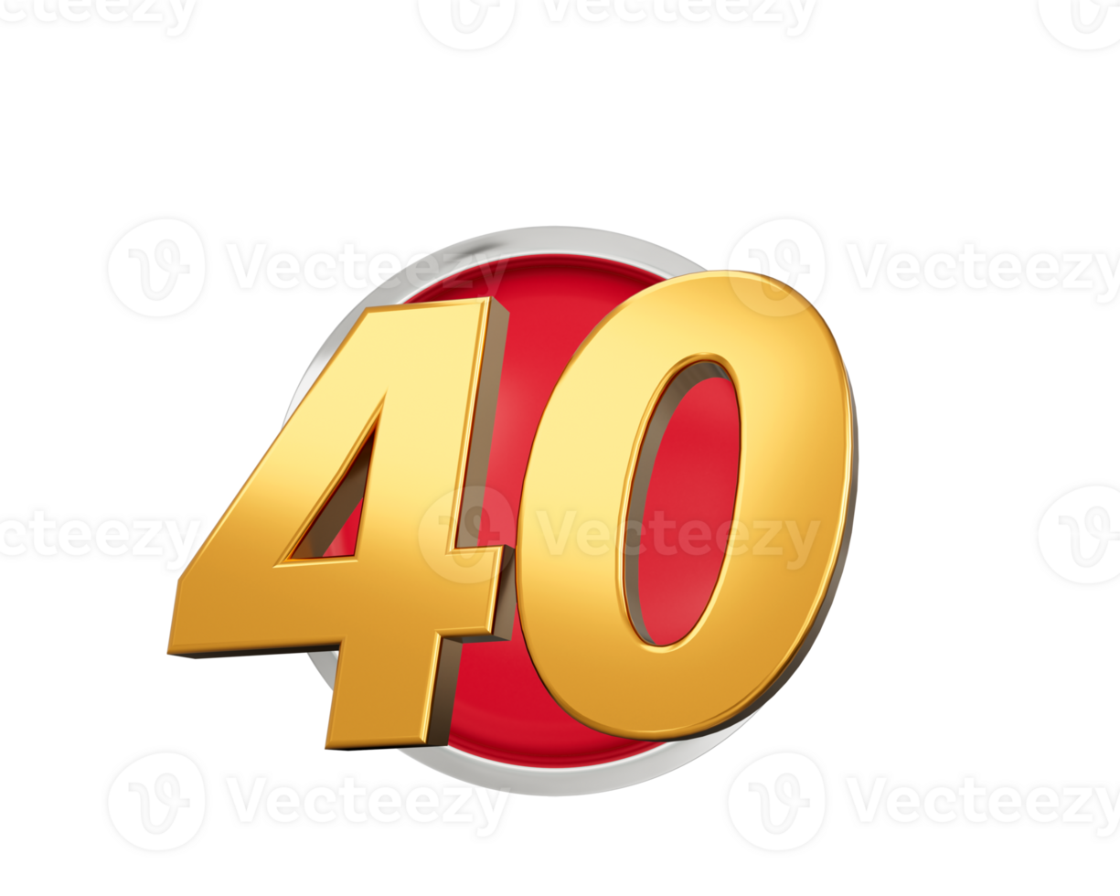 Gold Number 40 Gold Number Forty On Rounded Red Icon, 3d illustration png