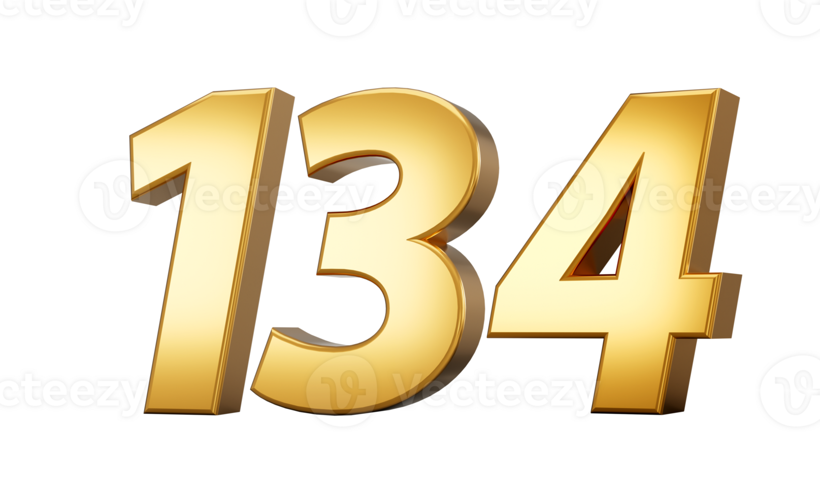 3d number 134 one hundred thirty four Gold text 3d illustration png