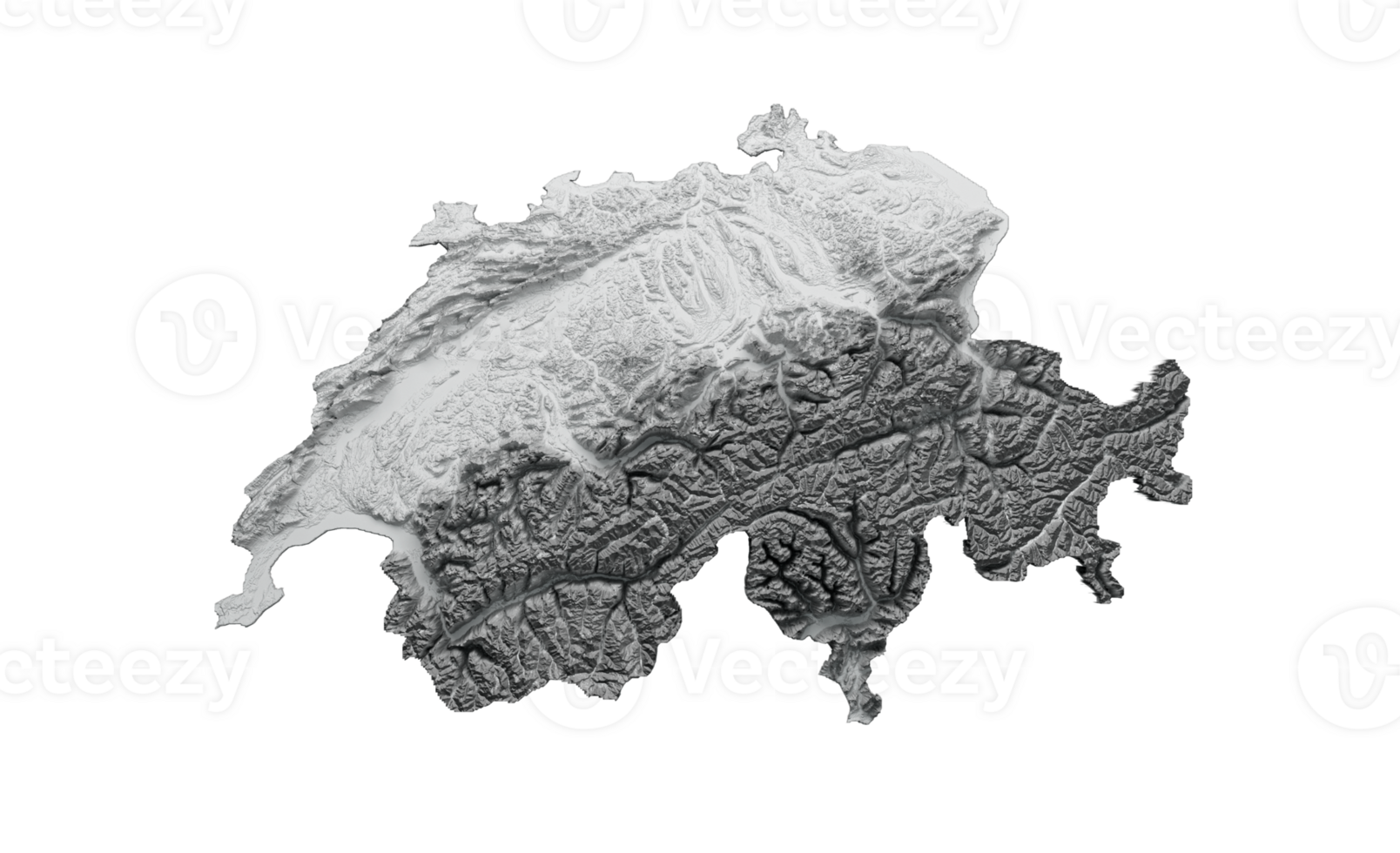 Switzerland Map Flag Shaded relief Color Height map 3d illustration png