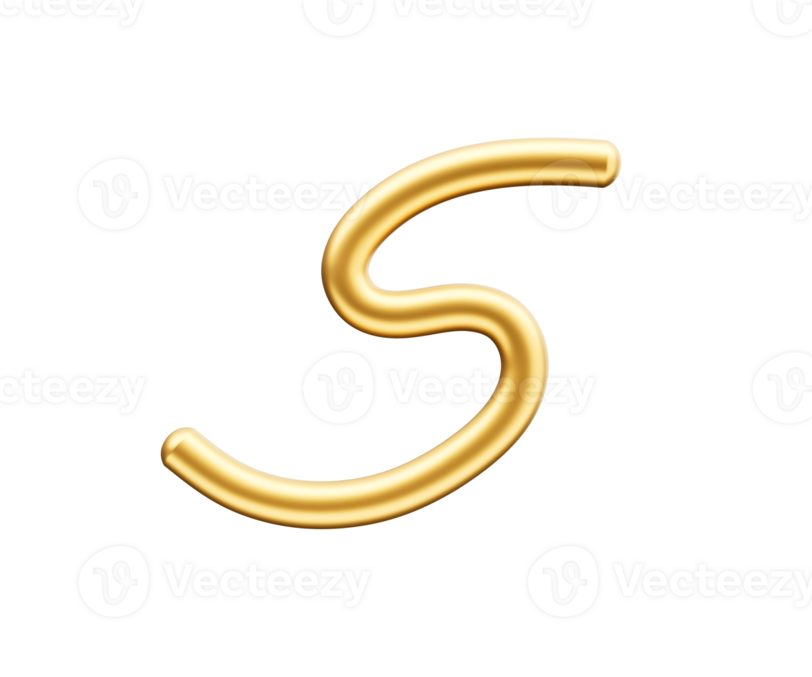 3d Golden Shiny Capital Letter S Alphabet S Rounded Inflatable Font 3d Illustration png