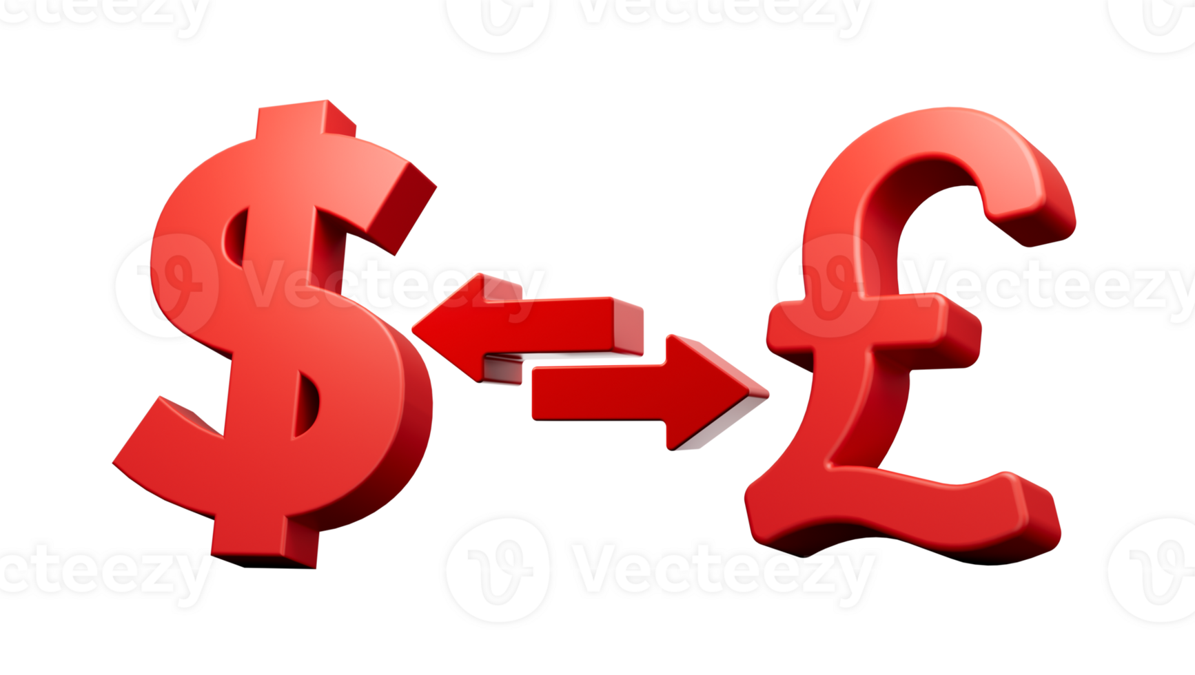 3d Red Dollar And Pound Symbol Icons With Money Exchange Arrows 3d illustration png