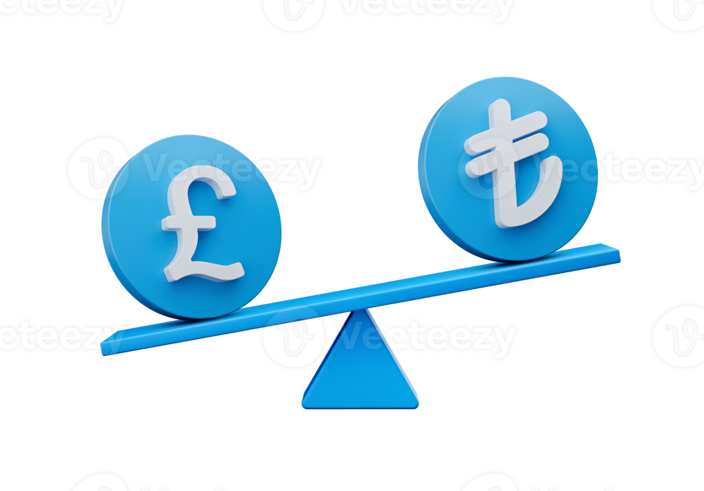 3d White Pound And Lira Symbol On Rounded Blue Icons With 3d Balance Weight Seesaw, 3d illustration png