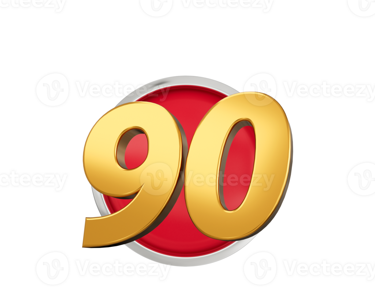 Gold Number 90 Gold Number Ninety On Rounded Red Icon, 3d illustration png
