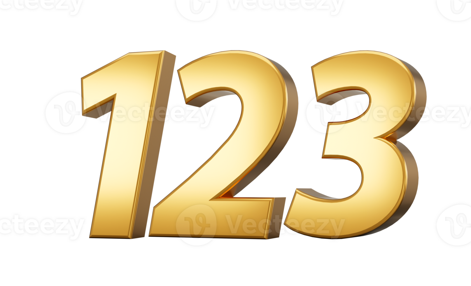 3d number 123 one hundred twenty three one Gold text 3d illustration png