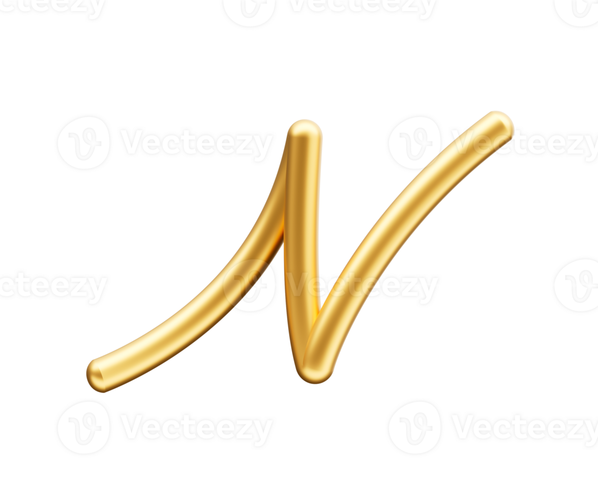3d Golden Shiny Capital Letter N Alphabet N Rounded Inflatable Font 3d Illustration png