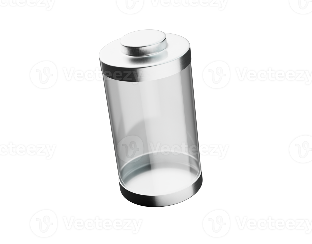 Transparent Shiny Empty Glass Battery Cell With Gray Metal Caps 3d Illustration png