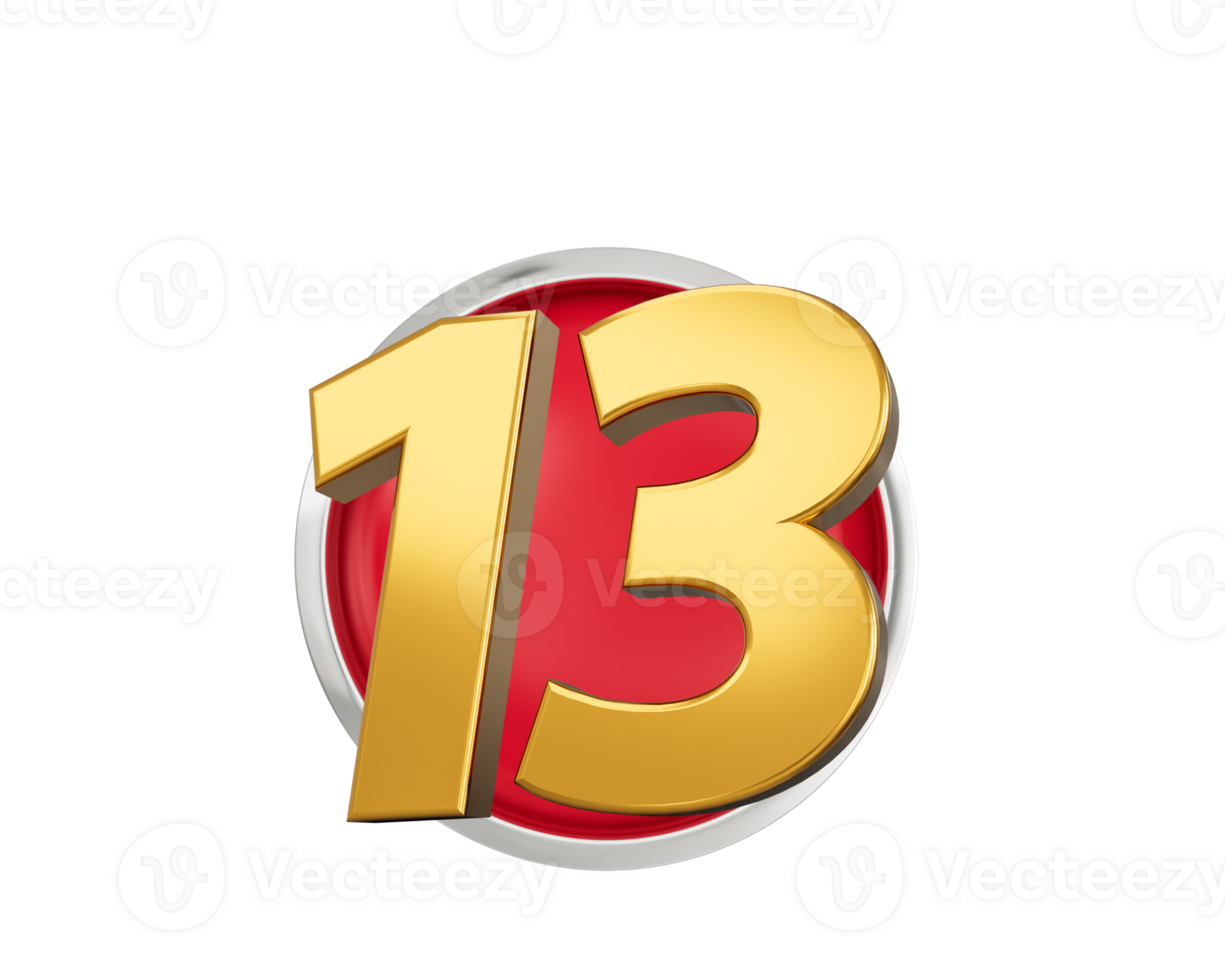 Gold Number 13 Gold Number Thirteen On Rounded Red Icon 3d illustration png