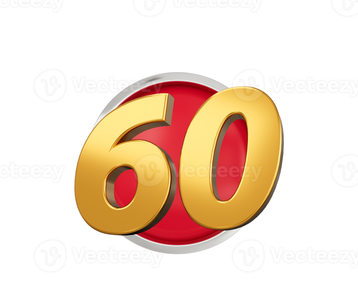 Gold Number 60 Gold Number Sixty On Rounded Red Icon, 3d illustration png
