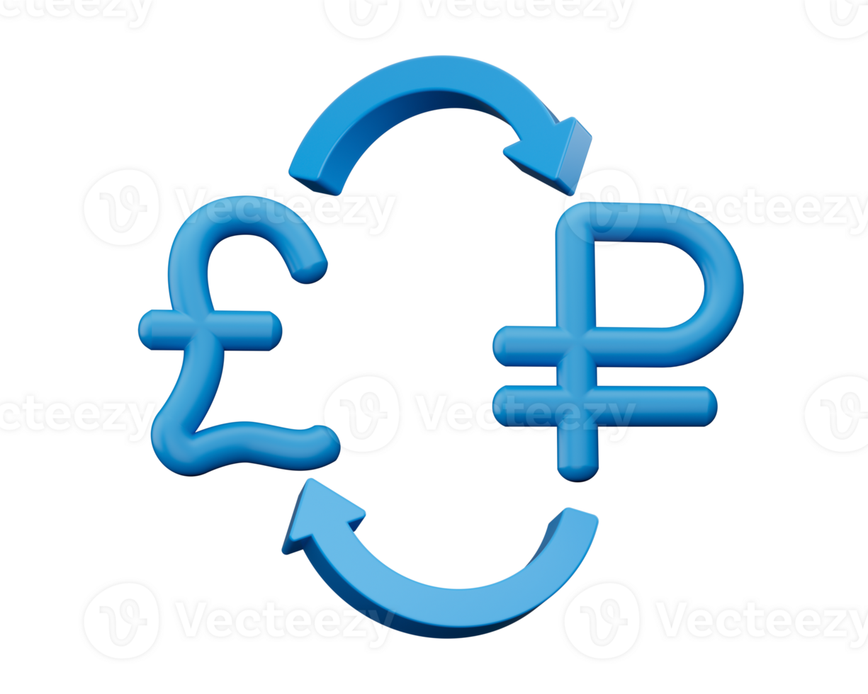 3d Blue Pound And Ruble Symbol Icons With Money Exchange Arrows , 3d illustration png