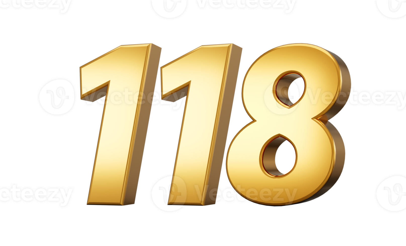 3d number 118 one hundred eighteen Gold text 3d illustration png