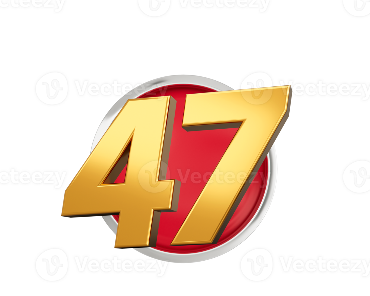 Gold Number 47 Gold Number Forty Seven On Rounded Red Icon, 3d illustration png