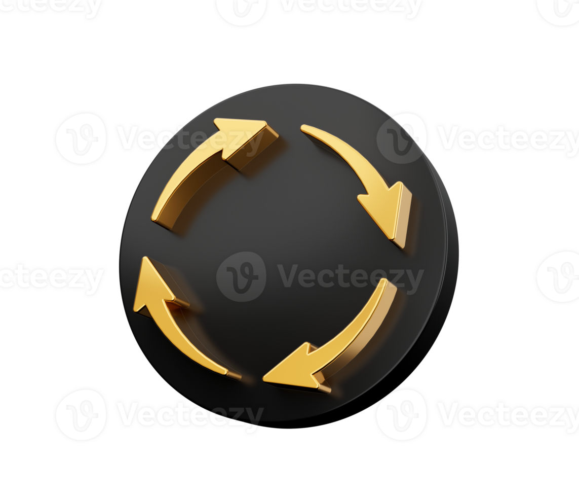 3d Four Golden Arrows Recycle Symbol With Rounded Black Icon 3d illustration png