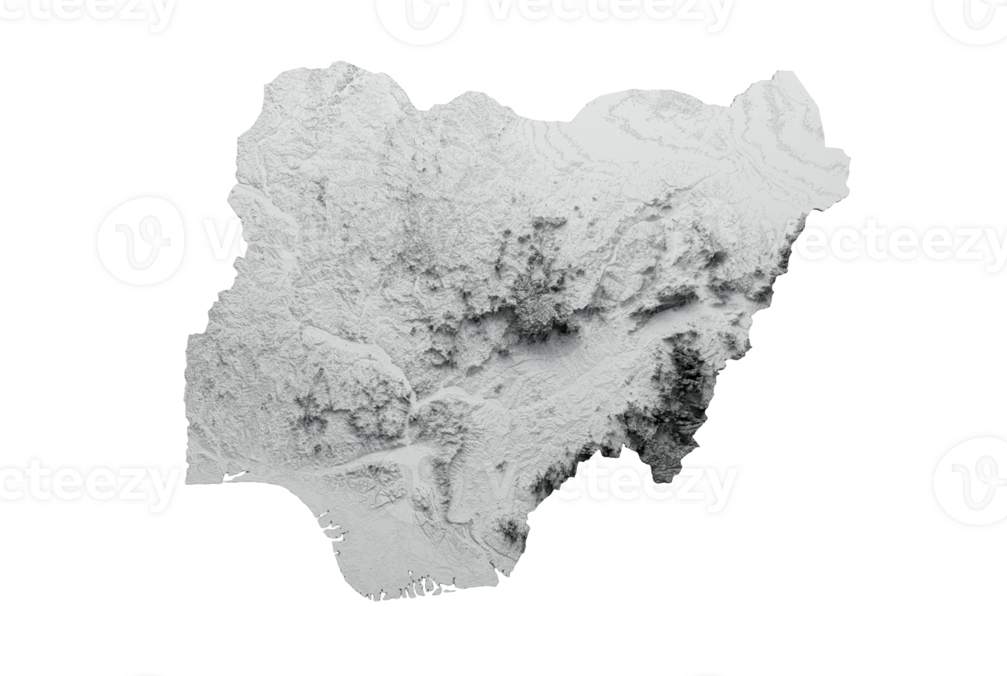 Nigeria Map Flag Shaded relief Color Height map 3d illustration png