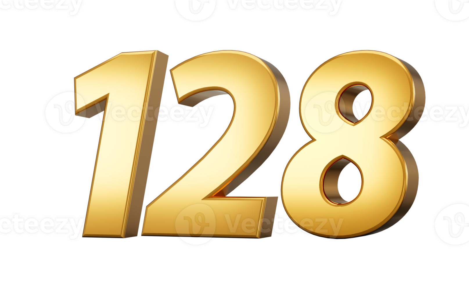 3d number 128 one hundred twenty eight one Gold text 3d illustration png