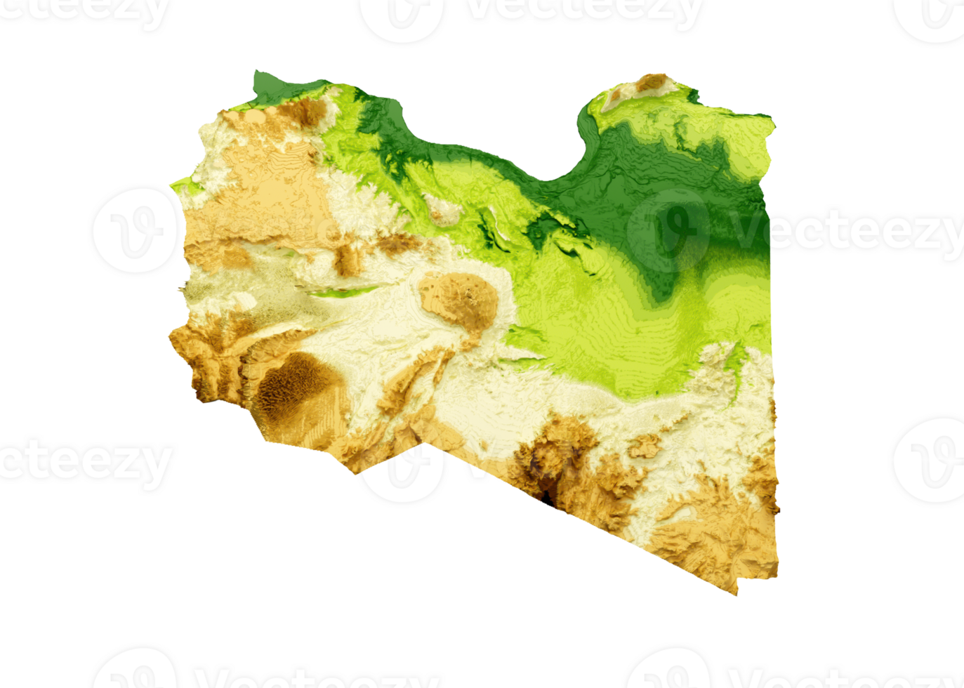 Libya Map Shaded relief Color Height map 3d illustration png