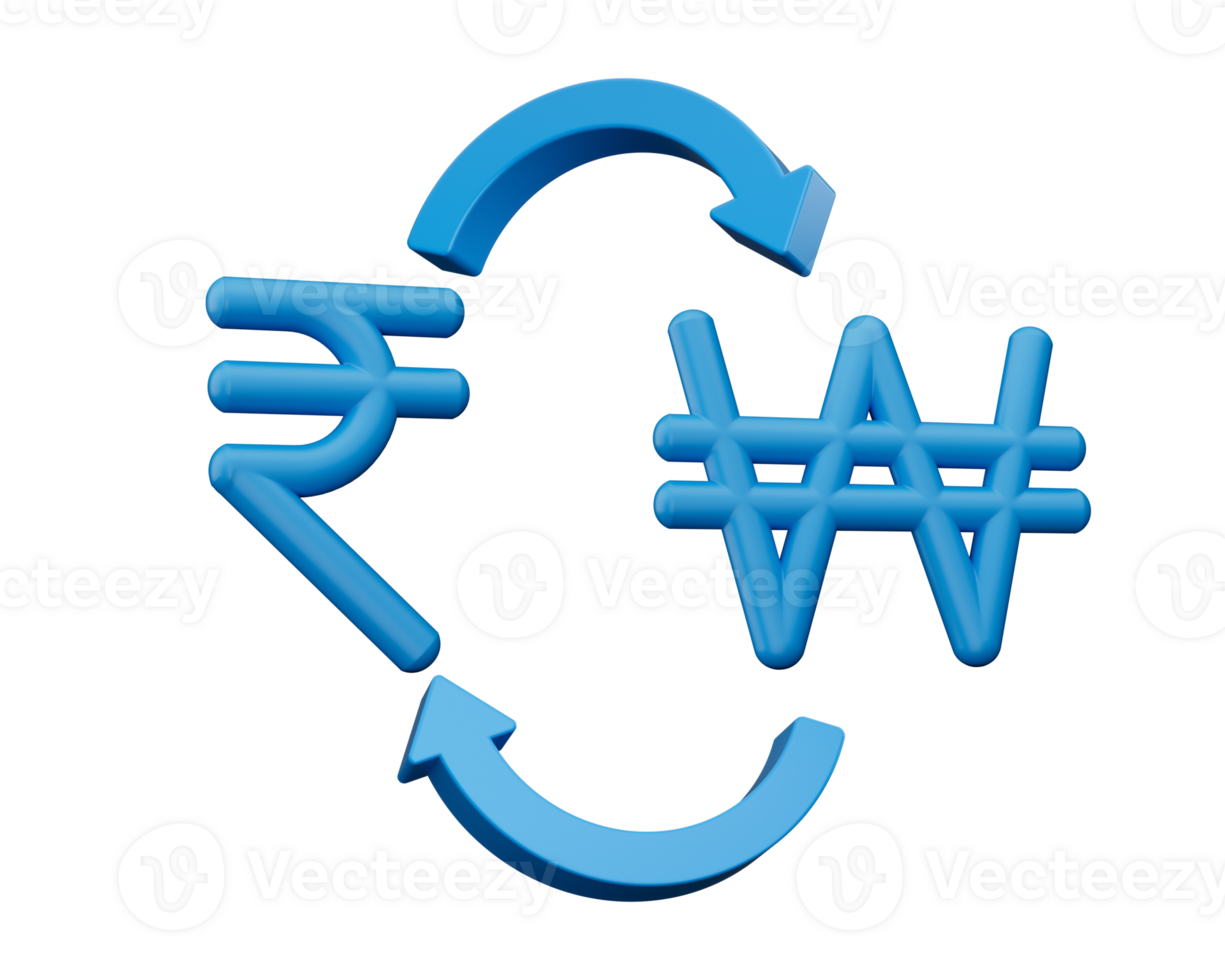 3d Blue Rupee And Won Symbol Icons With Money Exchange Arrows, 3d illustration png
