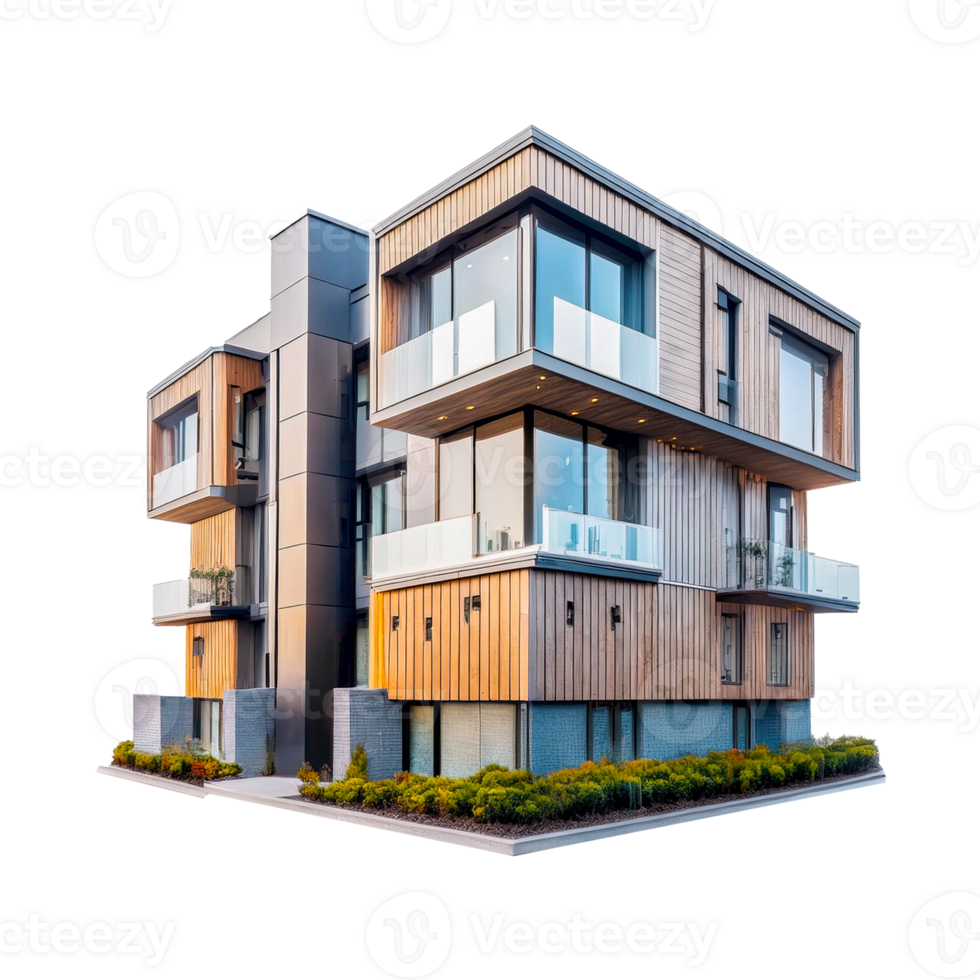a modern apartment building with a balcony png