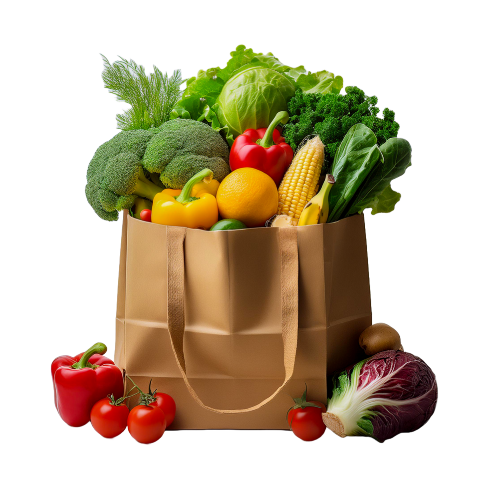 a paper bag with vegetables and fruits and vegetables. png
