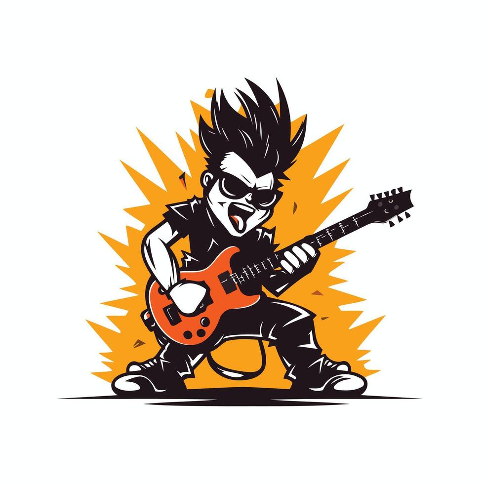 A cartoon character playing an electric guitar vector