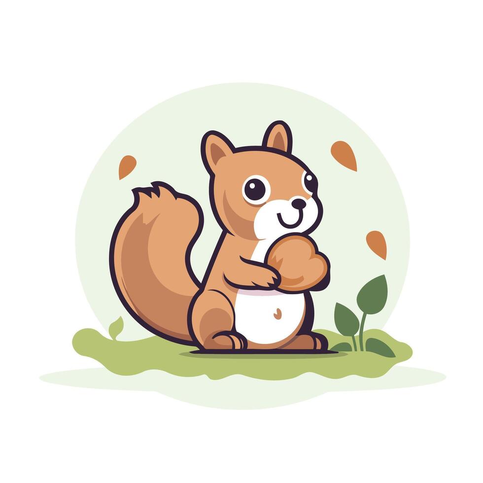 Squirrel holding a nut in the grass vector