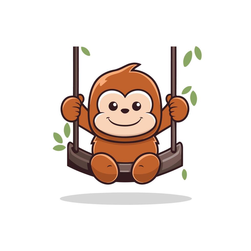 A cartoon monkey on a swing vector