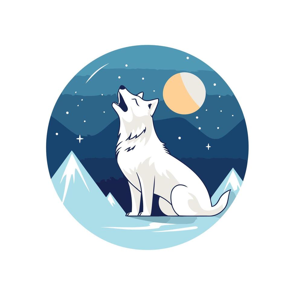 A wolf howling at the moon in the night sky vector