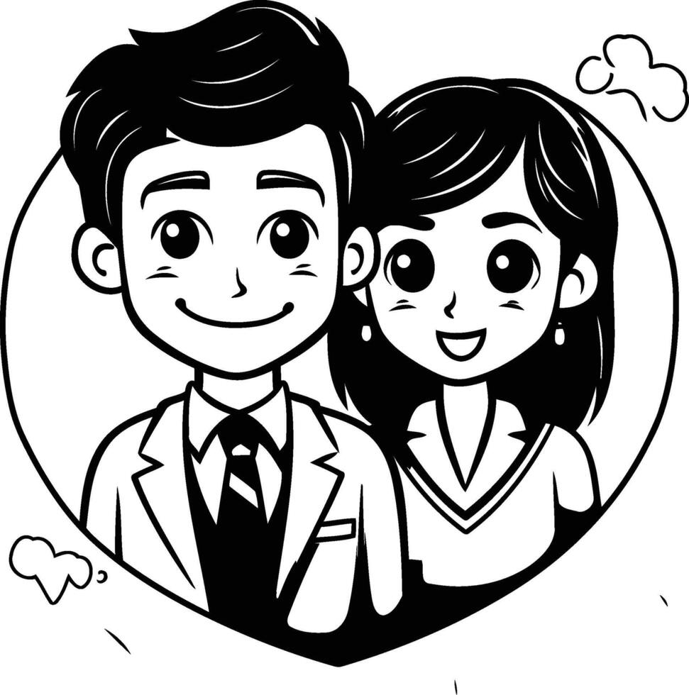 A cartoon couple in love with hearts vector