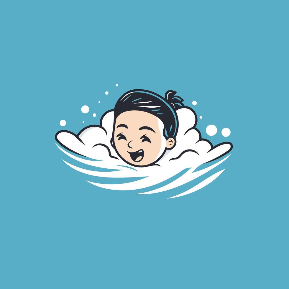 A cartoon boy in the water with bubbles vector