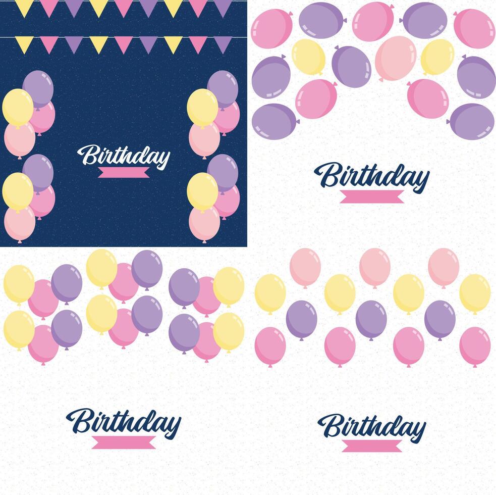 Four different birthday cards with balloons and banners vector