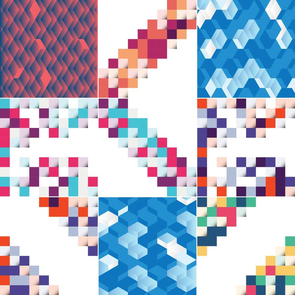 A set of geometric patterns with different colors vector