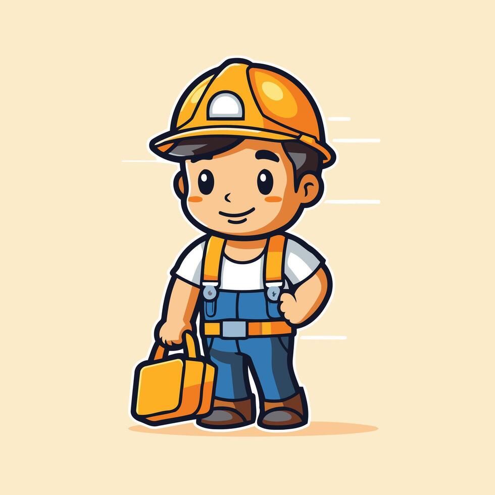 A cartoon construction worker holding a toolbox vector
