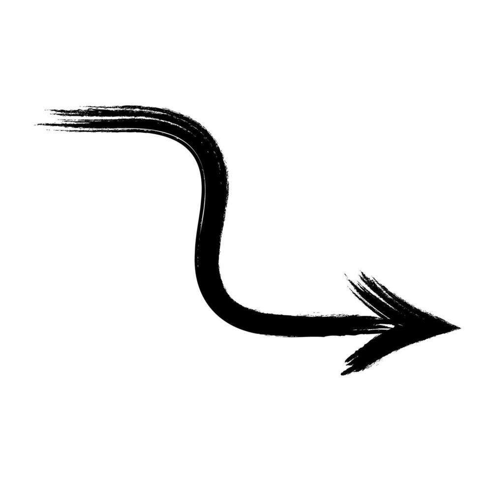 Hand drawn black grunge stepped arrow, bold brush stroke vector