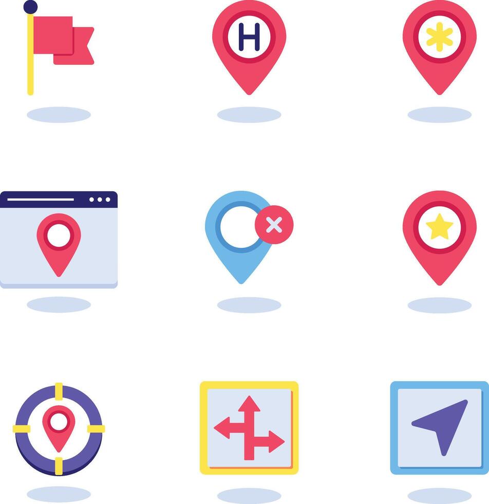 Flat Map pin and location icon set vector