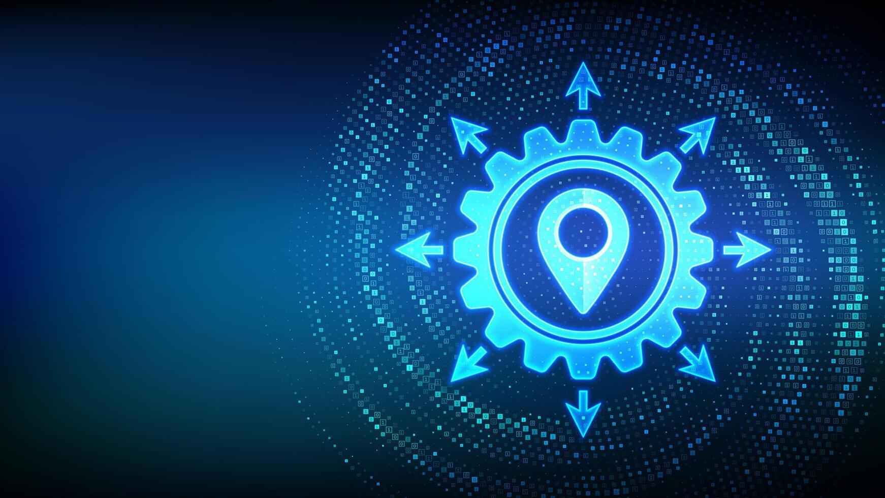Logistics management icon made with binary code. Smart logistics and transportation. Logistic global network distribution. Digital code background with digits 1.0. vector