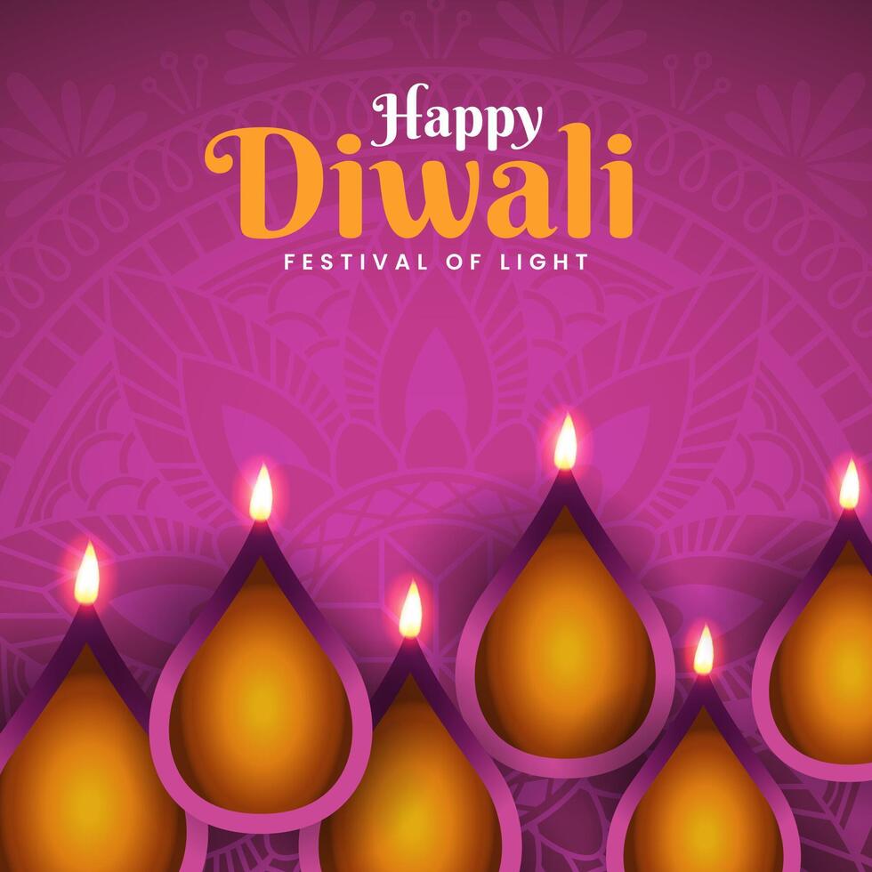 happy diwali festival with decorative oil lamp traditional background, celebration greeting card vector