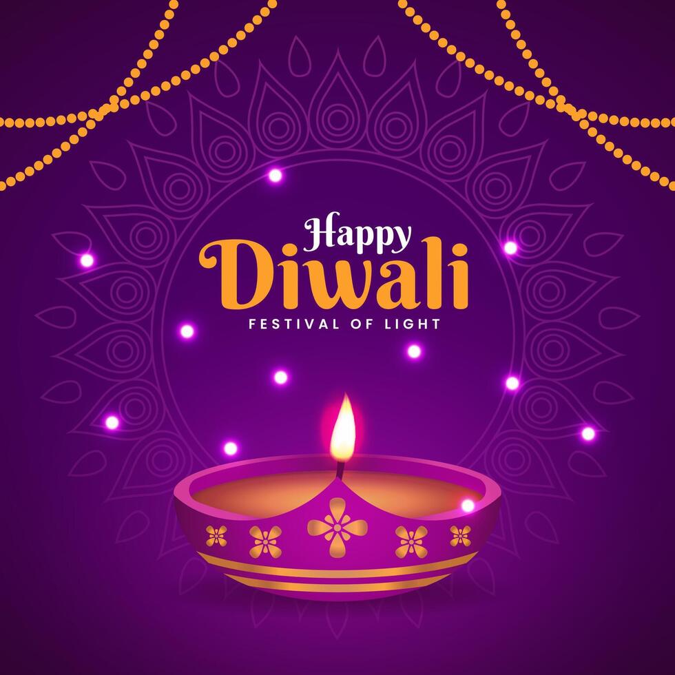 Diwali Celebration Banner Background with Diya and sparkle Illustration Social Media Post Template vector