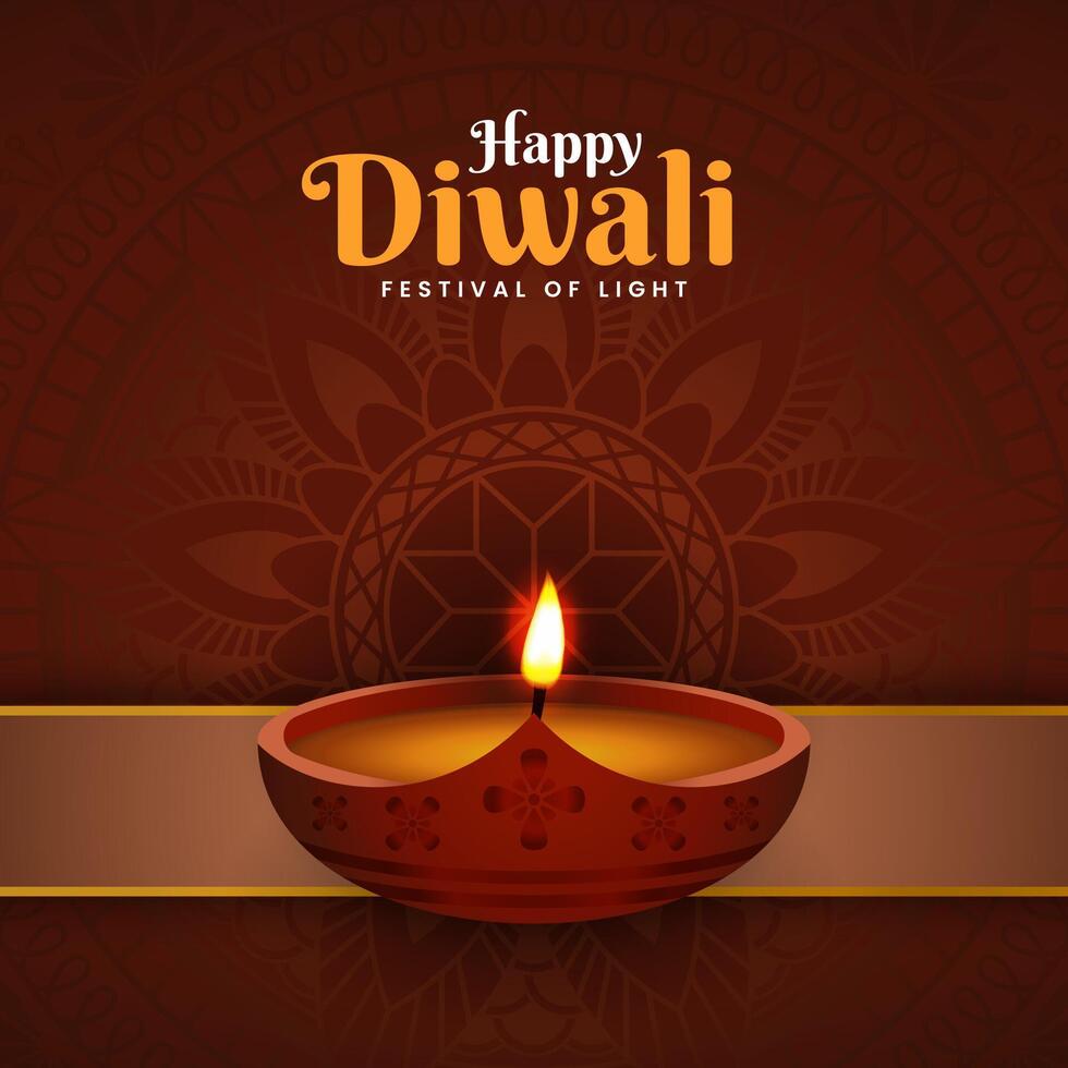 Happy Diwali with oil lamp decoration Background with rangoli, Diwali celebration greeting card vector