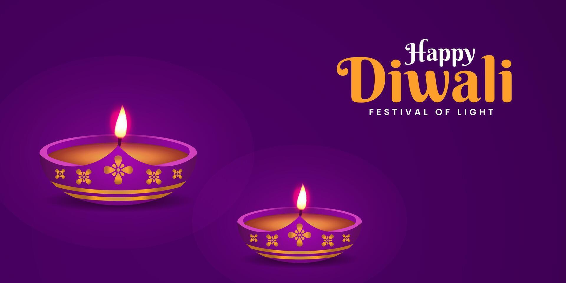 happy diwali background with diwali diya and mandala decorations with oil lamp design and copy space area vector