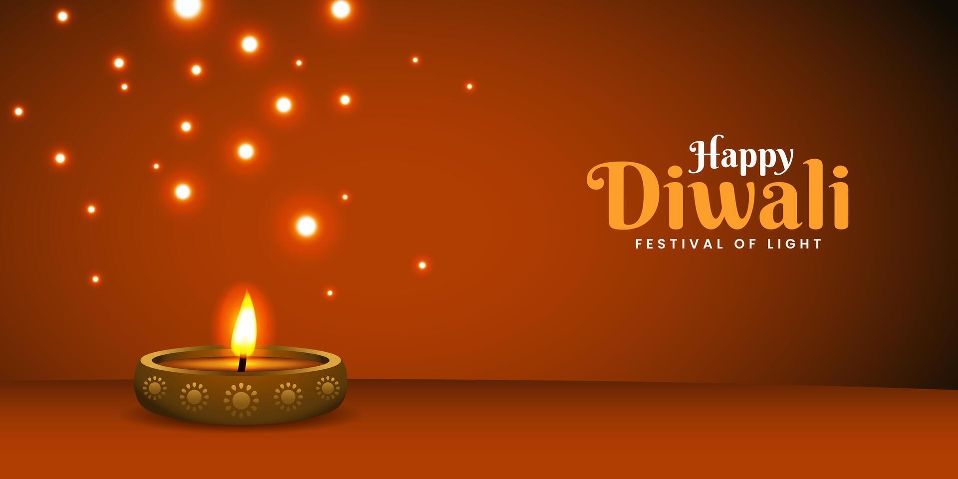 Happy Diwali Festival Of Lights Banner Background with Diya and sparkle Illustration with blank space area vector