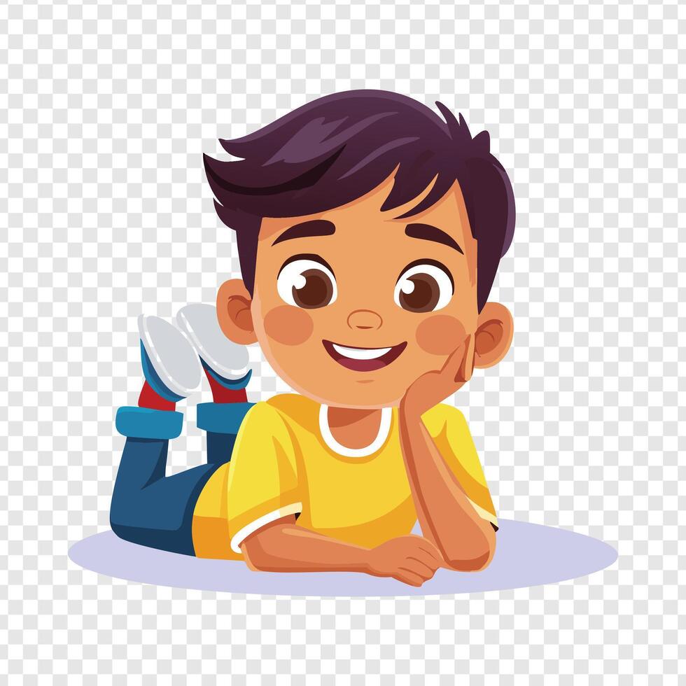 Cartoon boy laying on the floor, smiling vector