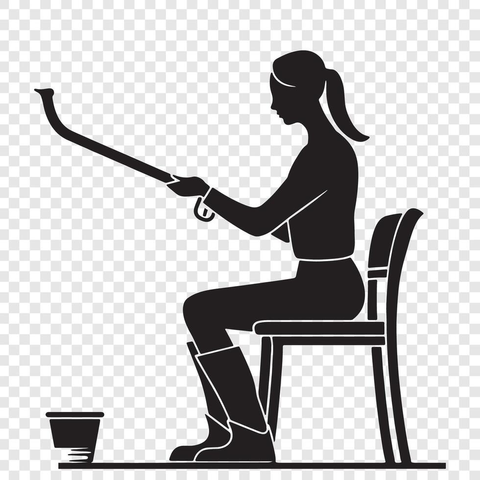 Silhouette of a woman sitting on a chair with a stick vector
