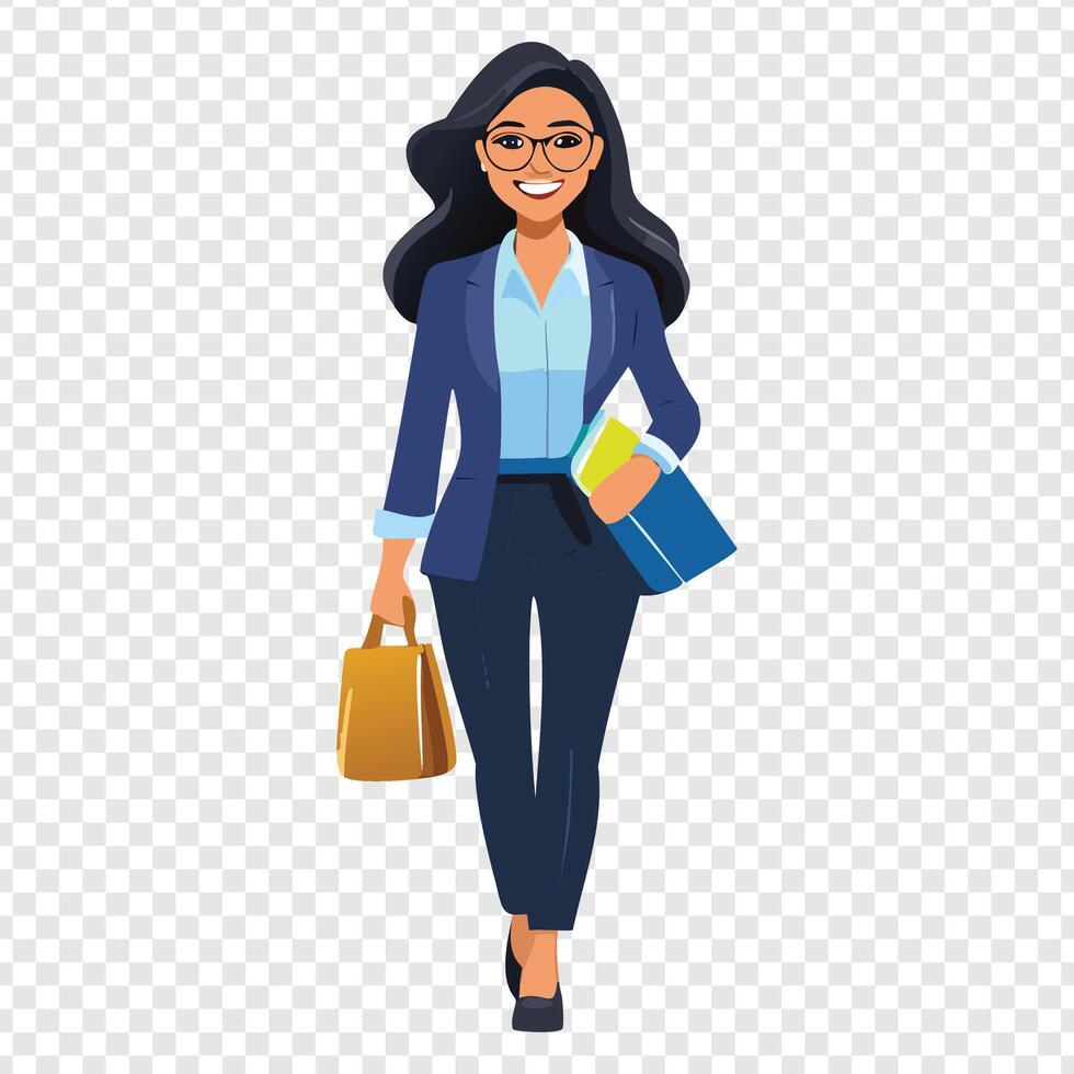 Business woman with a bag and a book, vector